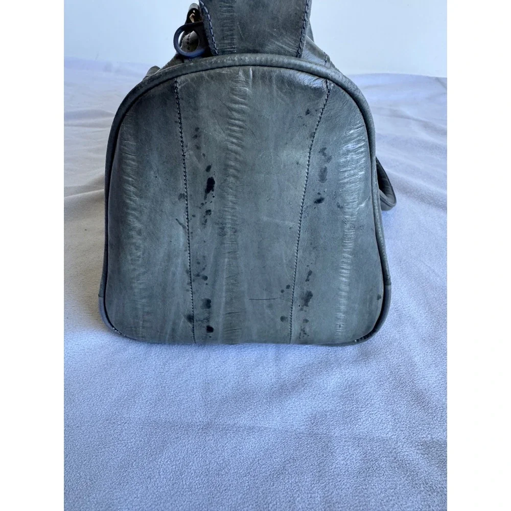 Vintage Genuine Eel Skin Satchel Bag Gray Exotic Leather Retro 80s 90s Handbag